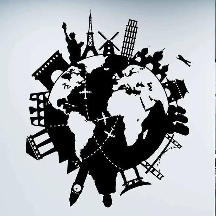 Grande carte du monde Stickers muraux dessin animé