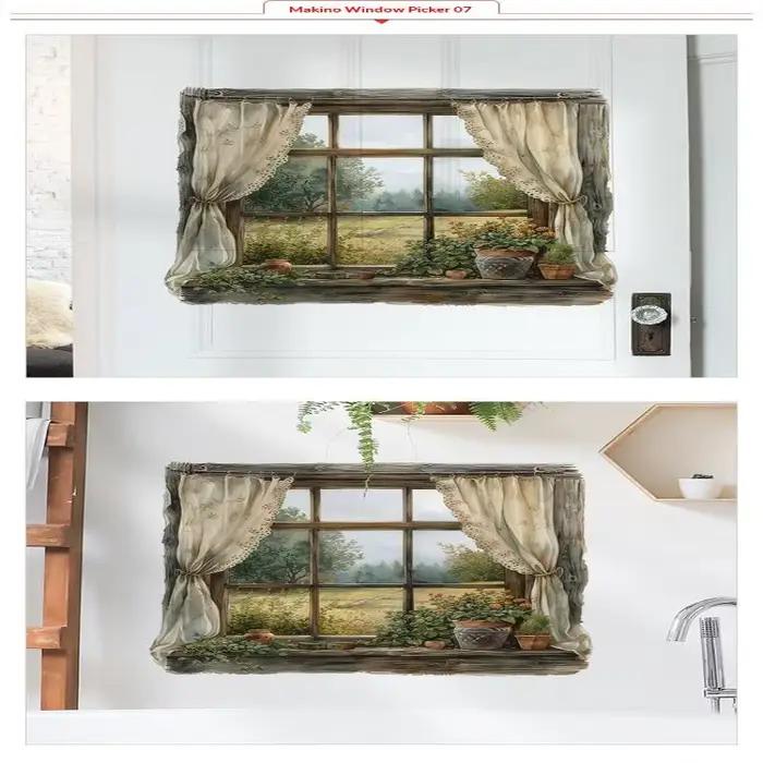 Autocollants muraux en PVC 2D avec impression de paysage de fenêtre
