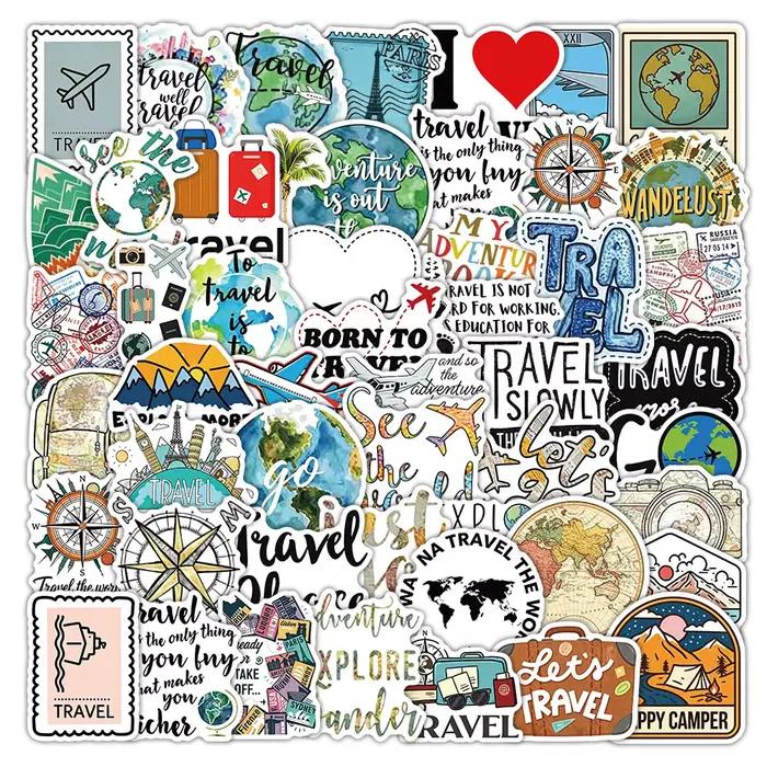 50 autocollants étanches sur le thème des voyages mondiaux