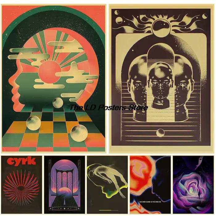 Affiches murales abstraites futuristes en papier Kraft