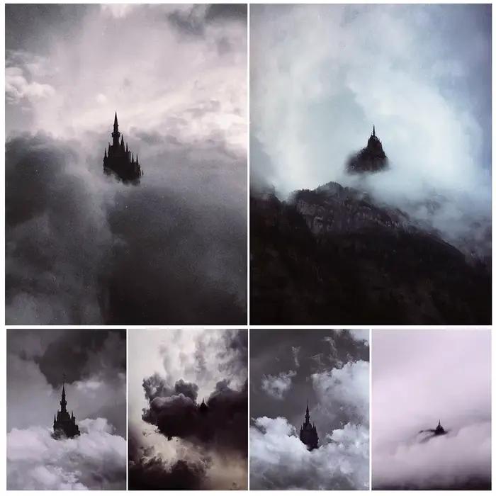 Château dans les nuages gothique surréaliste Architecture Art affiche et impression décor à la maison