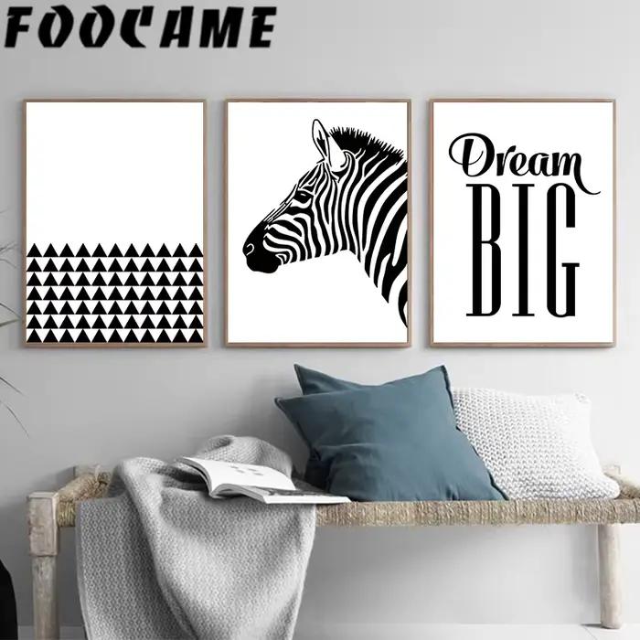Peinture sur toile à imprimé abstrait géométrique zèbre noir et blanc