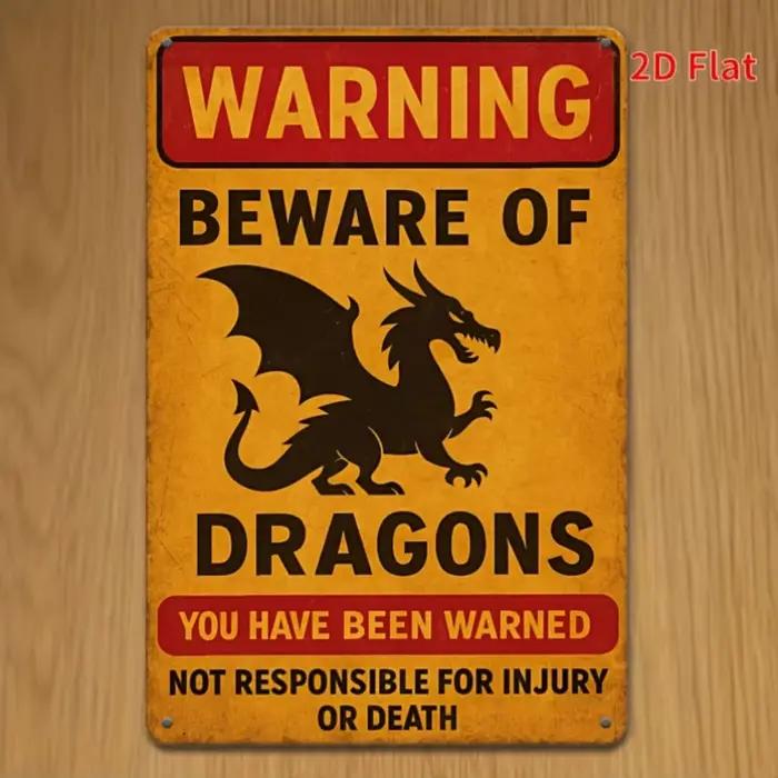 Panneau d'avertissement 2D plat, 1 pièce, Vintage, méfiez-vous des Dragons, décor fantastique drôle avec motif de Danger rouge et jaune