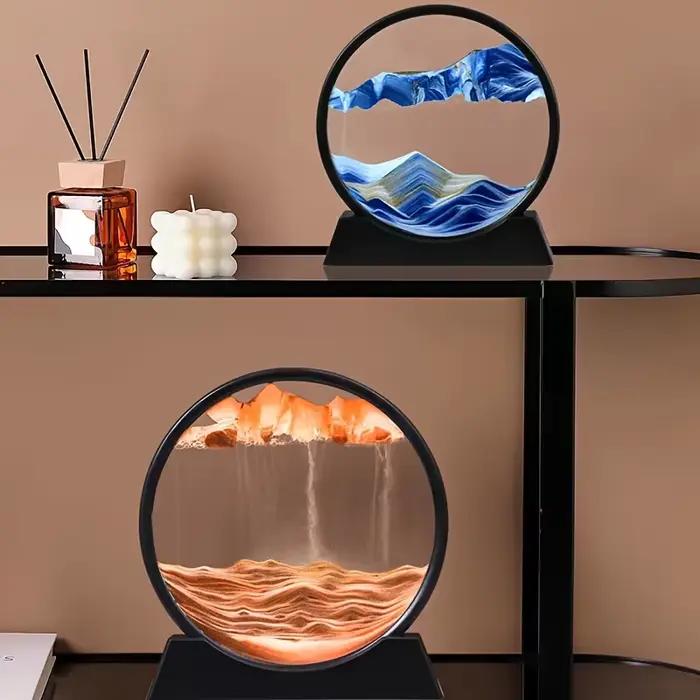 Tableau d'art 3D Sablier à sable mouvant - Paysage marin profond en verre rond