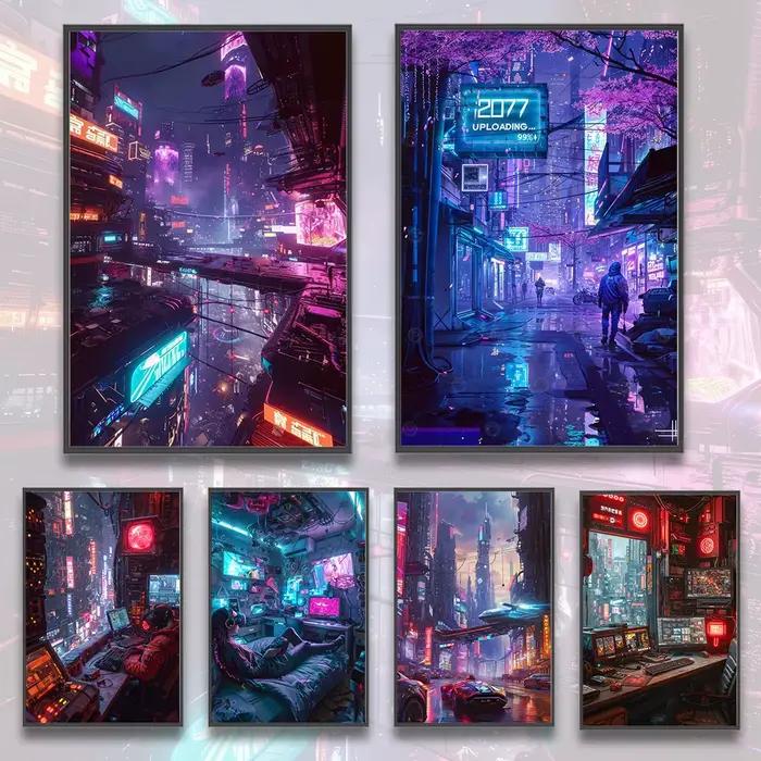 Affiches de ville cyberpunk