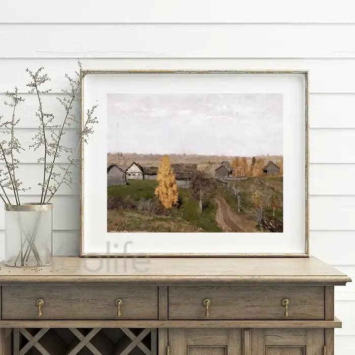 Toile de peinture à l'huile de paysage de ferme Vintage d'automne