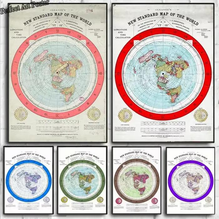Affiches modernes de la carte du monde de la planète Terre plate
