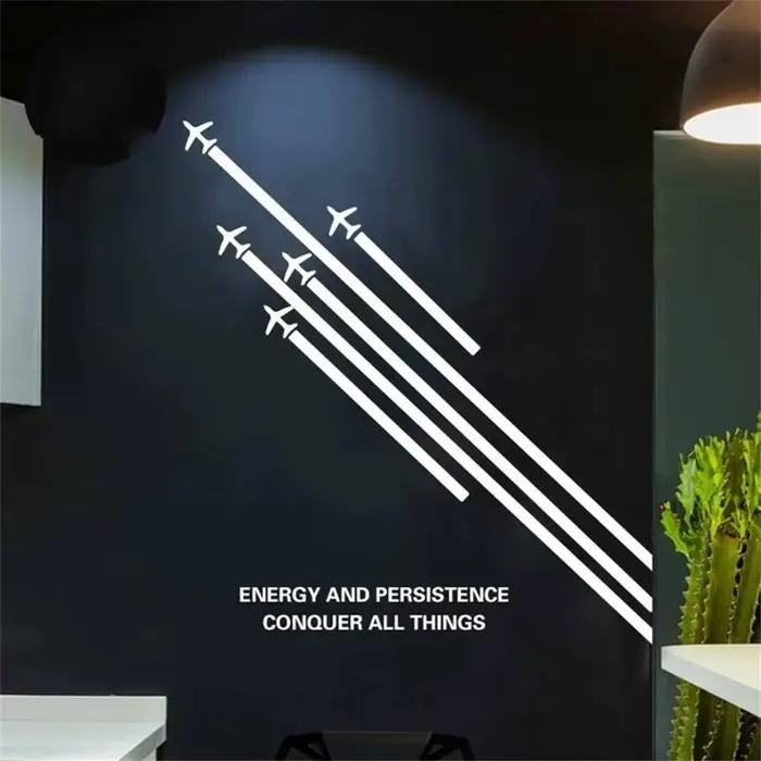 Affiche d'art mural ligne géométrique d'avion, autocollant mural décoratif, espace créatif, bureau, magasin, décoration de porte, autocollant en verre