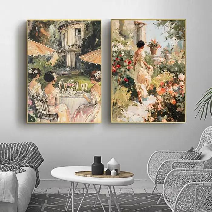 Affiche classique de manoir français NobleWoman, belle balançoire Rococo jardin Romance, peintures sur toile, images d'art murales, décoration de maison