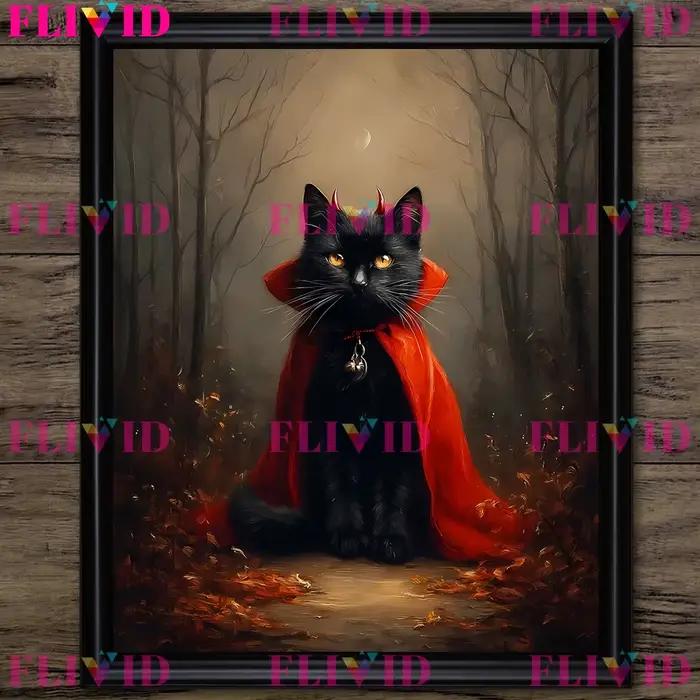 Portrait de chat noir diable et de chat Antique