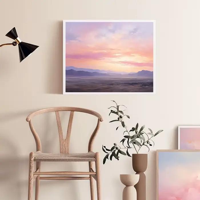 Peinture à l'huile avec nuages violets