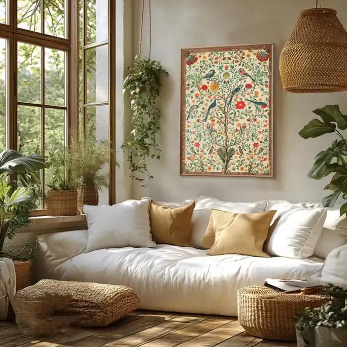 Affiche florale colorée indienne en bambou