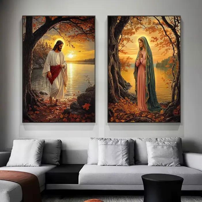 Toile de peinture religieuse chrétienne de jésus et de la vierge marie, cœur sacré, Saint enfant catholique, affiche d'art de jésus, décoration de maison chrétienne
