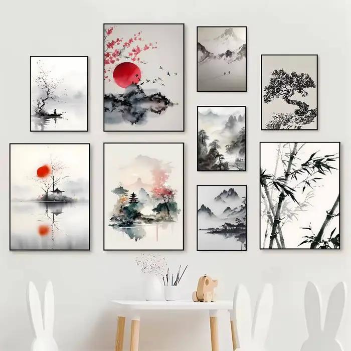 Affiche de peinture à l'encre de paysage Simple