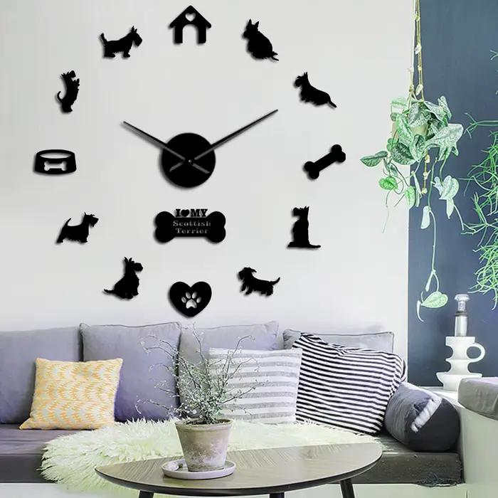Horloge murale écossais Terrier bricolage | Grande horloge murale