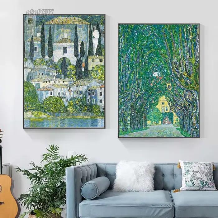 Gustav Klimt fleur jardin tournesols église toile peinture à l'huile plantes abstraites fleurs mur Art affiche nordique décor à la maison murale