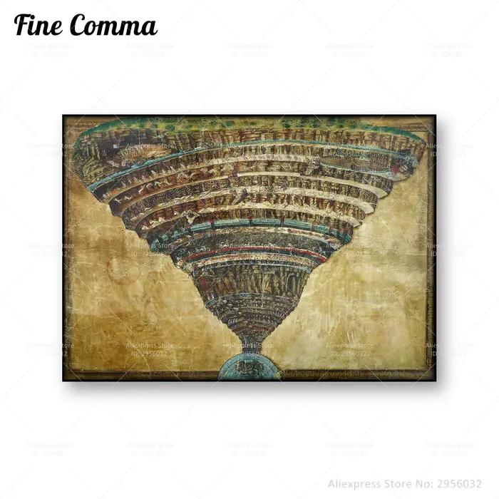La carte de l'enfer la comédie divine Dante Sandro Botticelli affiche Vintage toile Antique impression mur Art peinture décor à la maison cadeau