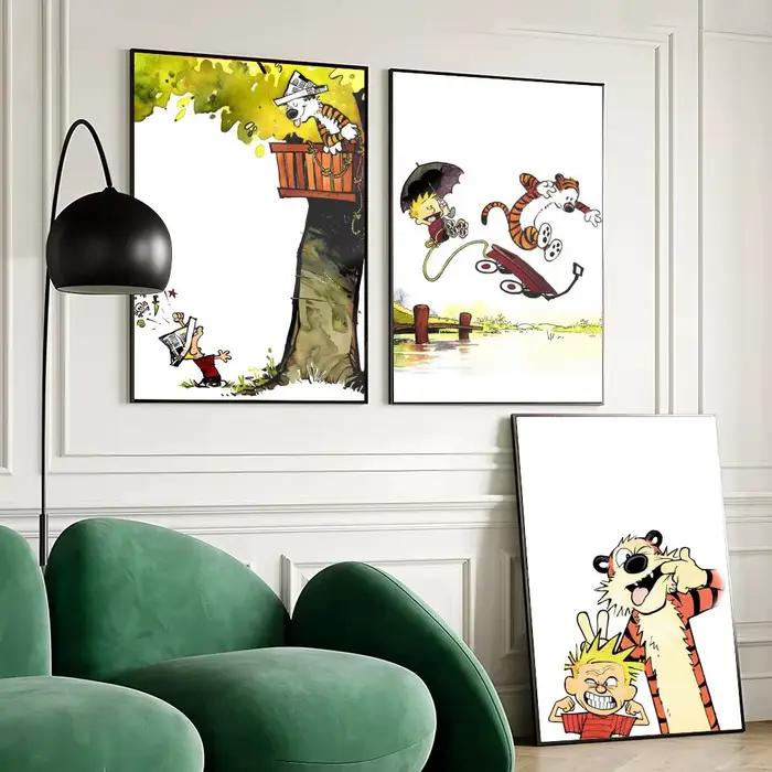 C-Calvin and H-Hobbes – affiche sur toile avec peinture et calligraphie
