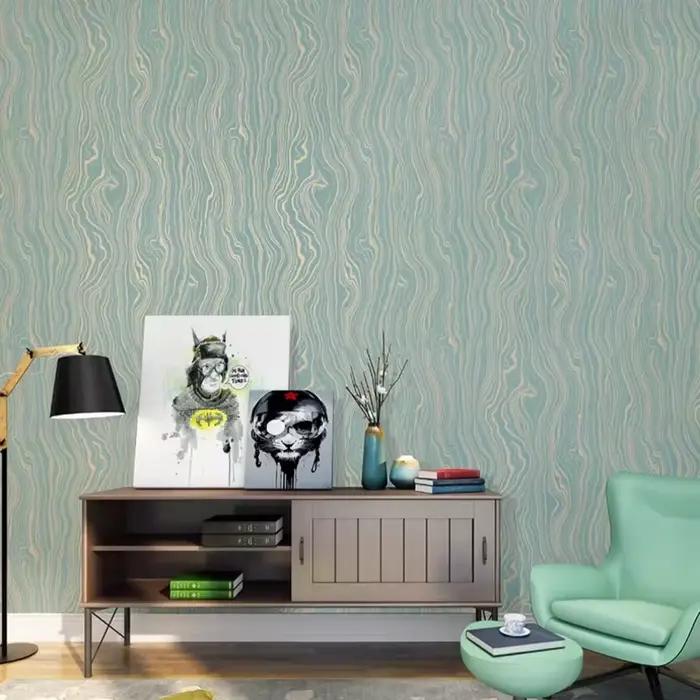 Papier peint nordique vert clair doré avec ondulation de l'eau