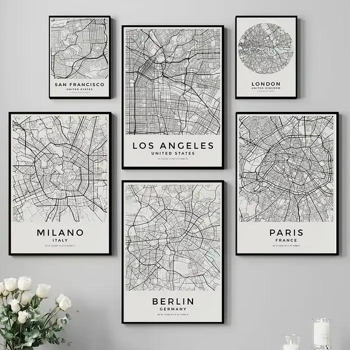 Affiche Carte de Ville Paris Copenhague Paros Santorini Mykonos