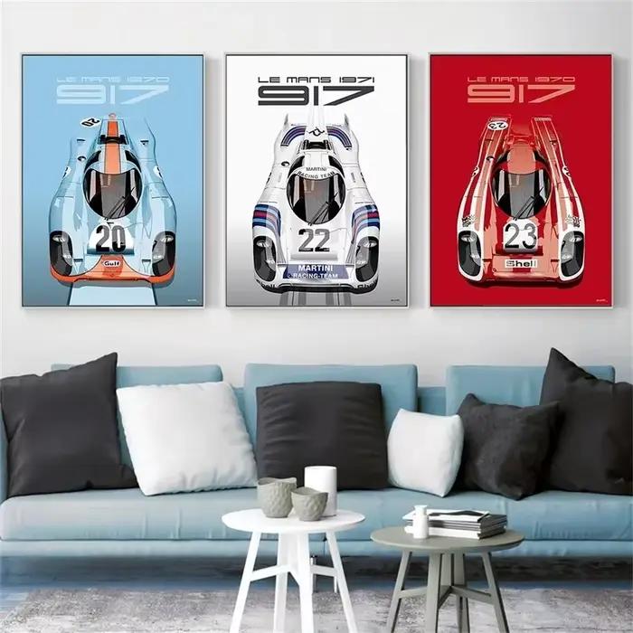 Art mural Pop moderne Le Mans 24 heures 1971 917K Martini Racing Team voitures HD toile affiche impression maison chambre salon décor
