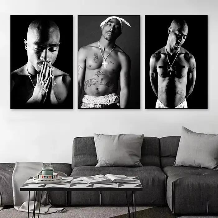 Affiches de rappeur Tupac noir et blanc
