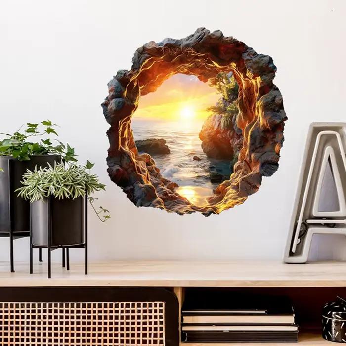 Stickers muraux en vinyle effet soleil levant et mur brisé