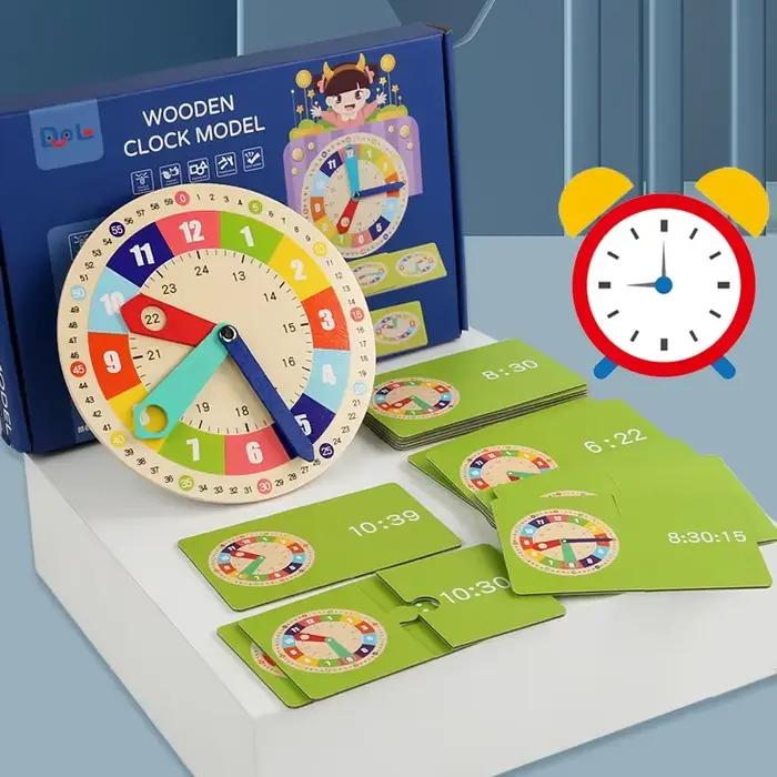 Horloge en bois modèle aide pédagogique horloges d'apprentissage avec cartes jouet de maternelle pour jeu Interaction temps Cognition