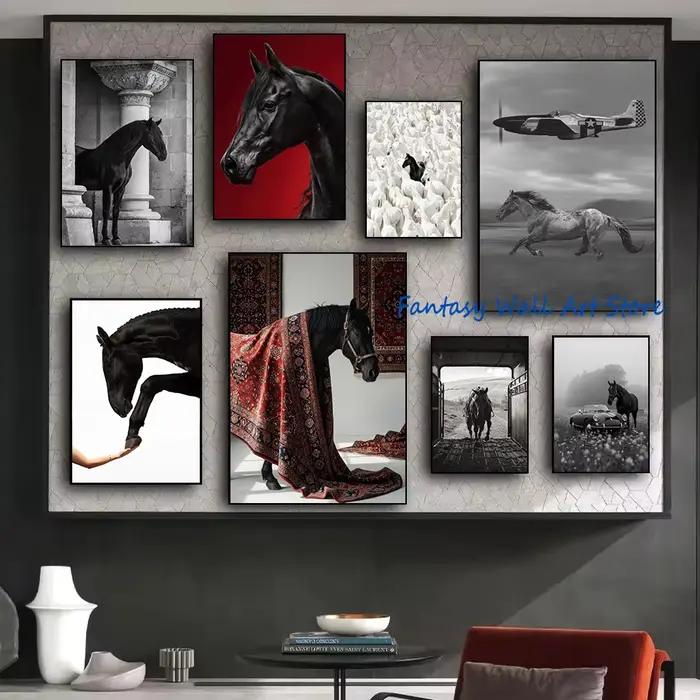 Photos de chevaux noirs, art mural vintage de luxe, impression photo d'équitation, poster sur toile, peinture murale, décoration intérieure