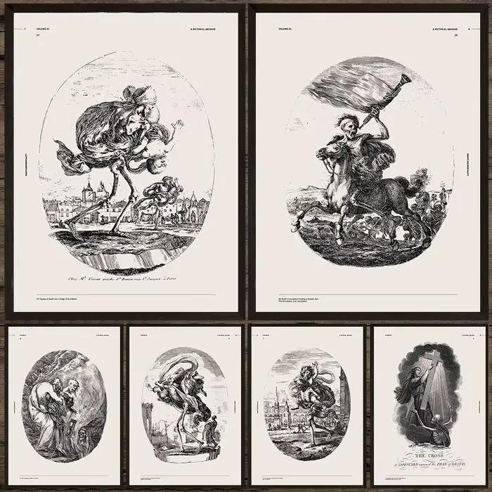 Peinture sur toile vintage gravée « Danse de la mort »