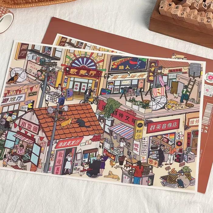 Autocollant 3D de paysage urbain vintage DIY
