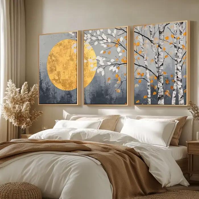Lot de 3 affiches d'art sur toile Japandi Nature - Impressions murales