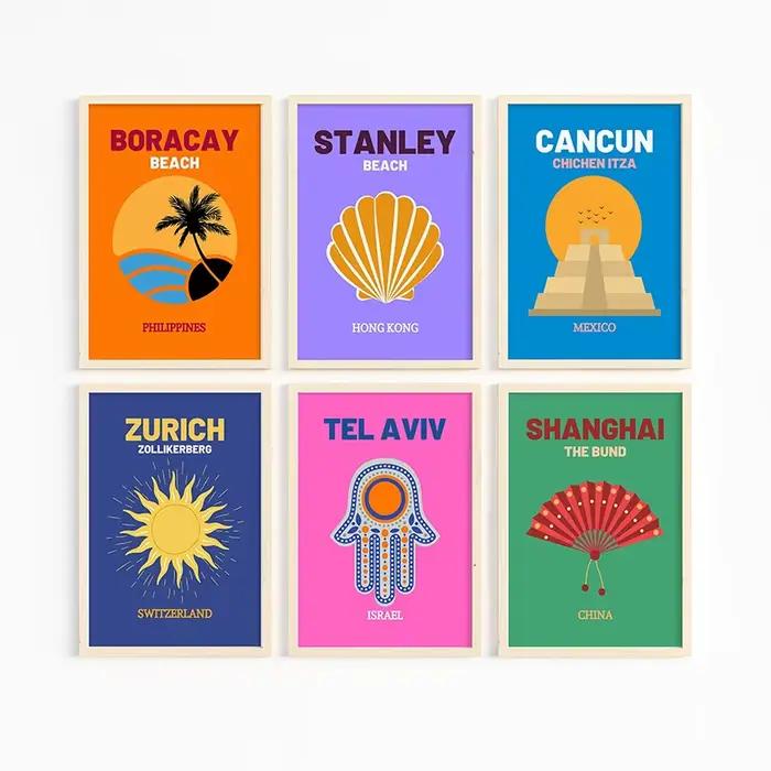 Affiche de voyage colorée sur toile