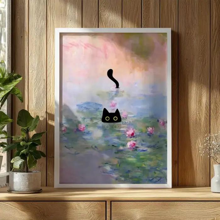 Monet Waterlily Cat Print