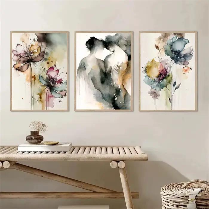 Affiche d'interconnexion romantique de couple et de fleurs