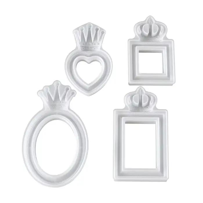 Moule en silicone pour cadre photo motif couronne, antiadhésif, classique, pour ornements en plâtre, ovale/carré/en forme de cœur, cadre photo décoratif DIY