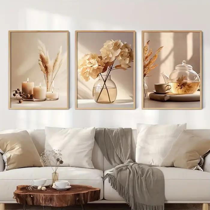 Toile de peinture de fleurs beiges minimalistes