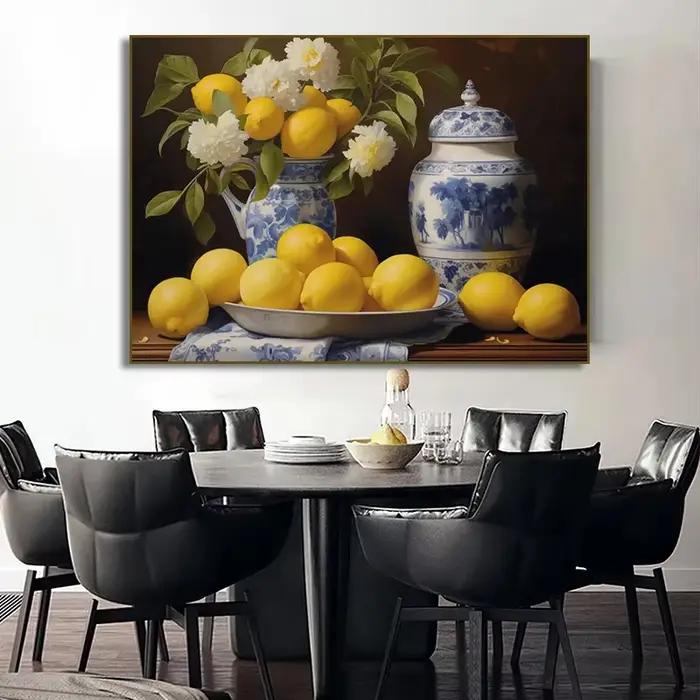Fruits antiques nature morte pommes citron oeufs fleur Olive toile peinture affiche impression Vintage cuisine rustique chambre décor à la maison
