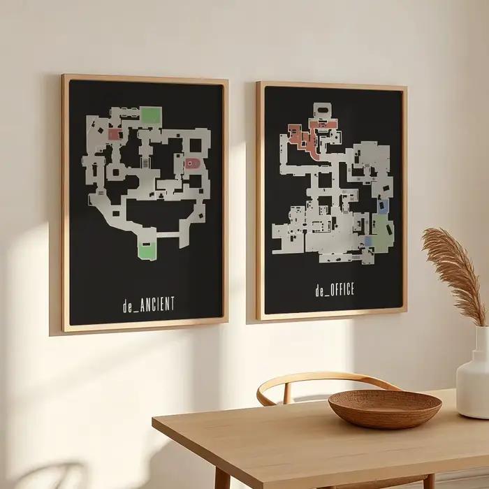 Affiche d'art sur toile de qualité supérieure, peinture murale neutre chic pour la décoration de la maison, CSGO Map Painting Calligraphy Gallery-Quality Canvas Art Poster