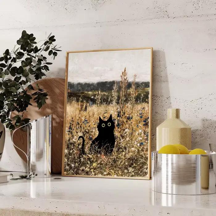 Vintage drôle chat noir mur Art Van Gogh nuit étoilée Claude Monet œuvres d'art affiche toile peinture esthétique chambre décor à la maison