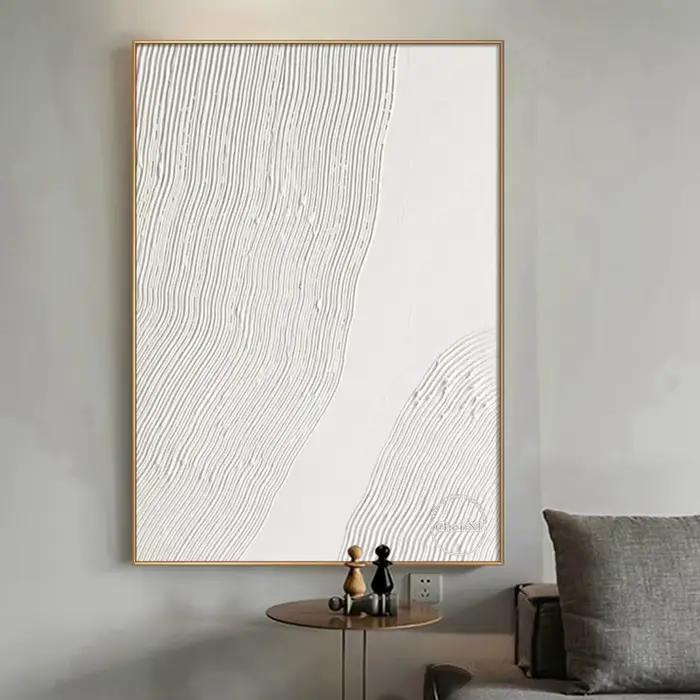 Décoration de la maison contemporaine peinte à la main, ligne blanche abstraite, coutumes sur toile, grande décoration de chambre, sans cadre, offre spéciale