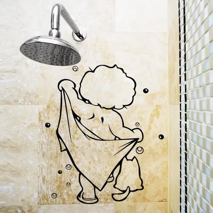 Dessin animé mignon enfants bain Stickers muraux porte en verre fenêtre étanche décor Art Mural bébé douche salle