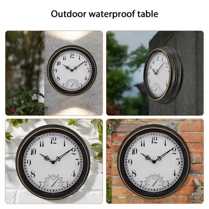Horloge murale extérieure étanche avec thermomètre IP44 horloge de décoration de jardin ronde Vintage 12 pouces horloge extérieure-ABXK