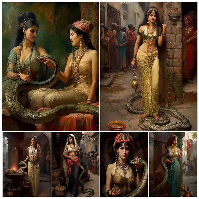 Toile d'art mural Vintage la belle fille indienne et le serpent