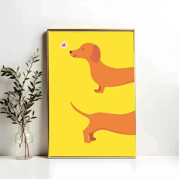 Affiche de chien teckel de dessin animé, peinture sur toile d'animal amusant, Art mural pour chambre d'enfants, décoration de maison Cuadros