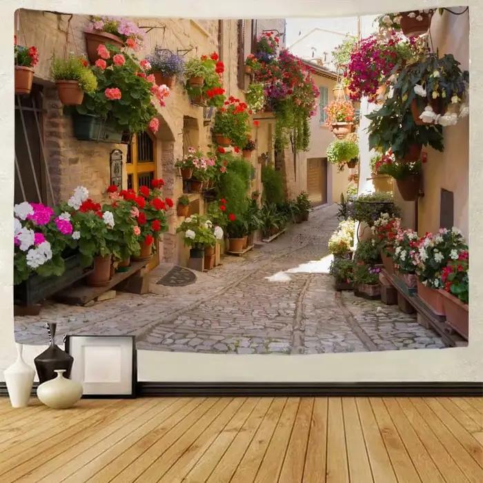 Bohème maison décoration murale salon Art tissu suspendu grand tapisserie imprimée rétro ville jardin paysage tenture