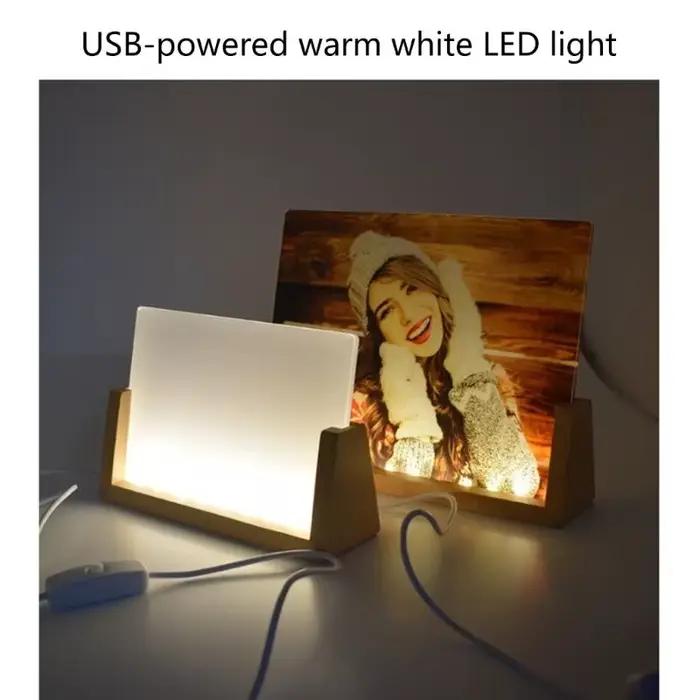 Cadre Photo en acrylique élégant avec Base en bois éclairée par LED