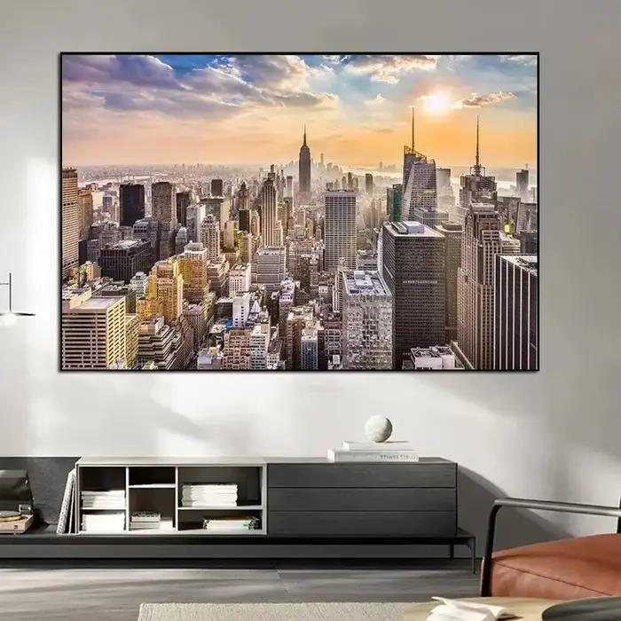 Affiche de construction néon de paysage d'horizon nocturne de ville de New York, peinture sur toile, images d'art murales pour décoration de salon et de maison