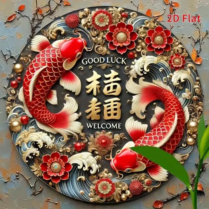 Décoration murale Good Luck Koi Fish – Fer plat 2D 8x8"
