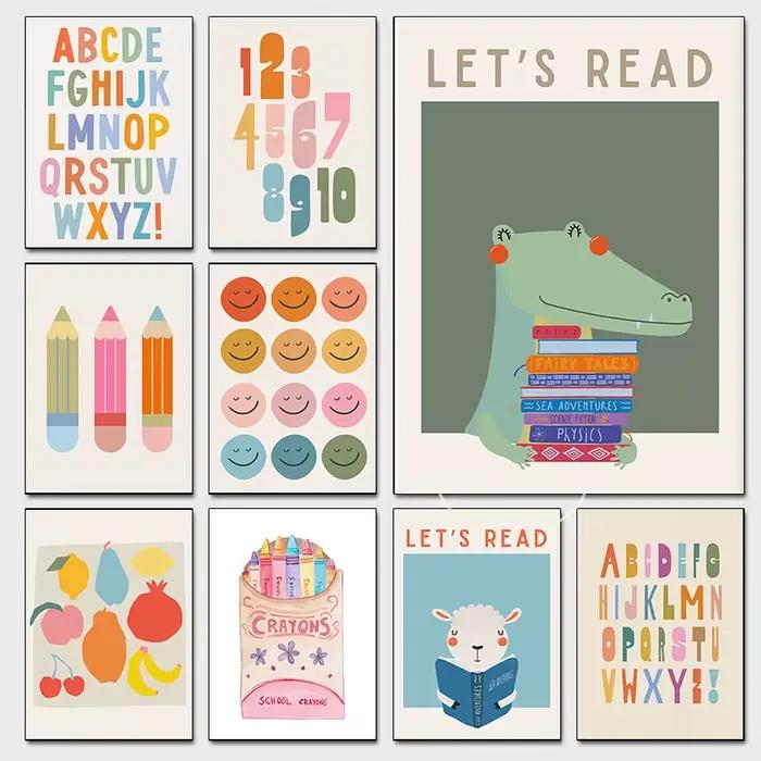 Affiches colorées de lecture pour enfants, imprimés modernes pour salle de classe d'enfant en bas âge, peinture sur toile, images murales, décor de maison pour chambre d'enfant